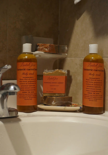 Turmeric Liquid Body wash /botanicals wash acne dark spots blemish brightening - Laaleeglow 